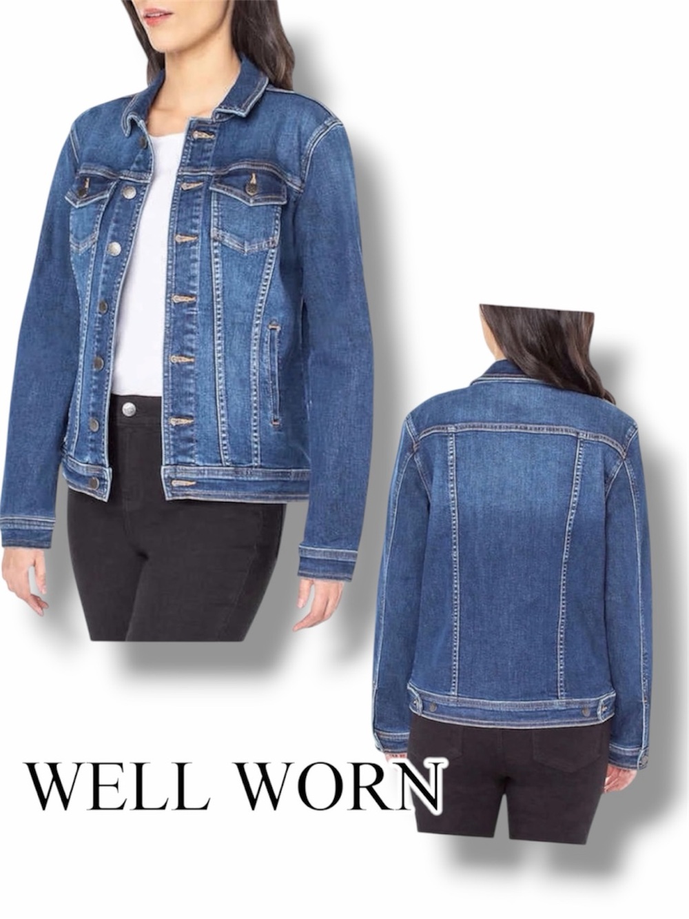 Denim Jean Jacket Button Front Medium Wash Well Worn Womens Size Small